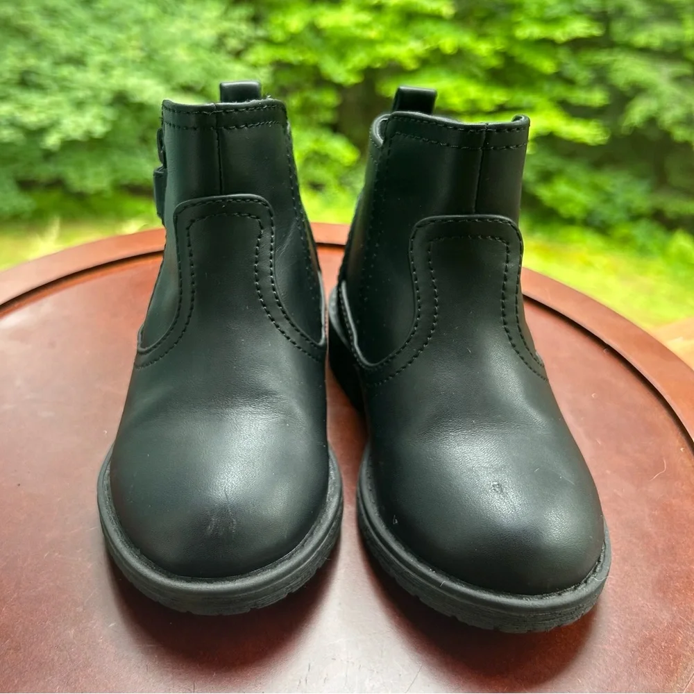 Black Faux Leather Zipper Boots | Toddler Girl Size 8 | Classic Ankle Booties